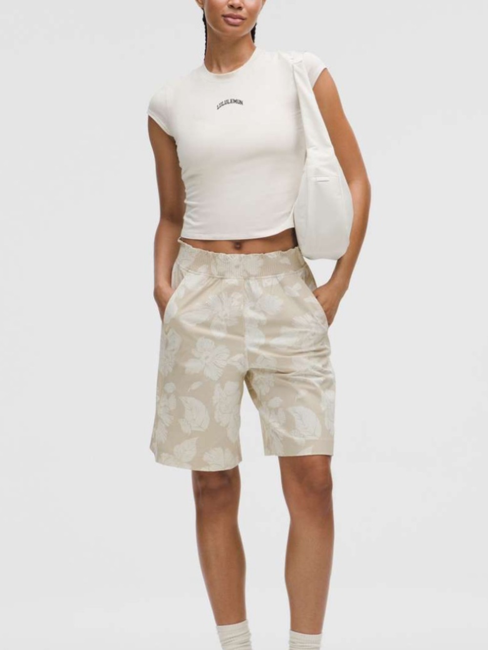 lululemon athletica Cream Floral Bermuda high rise Shorts